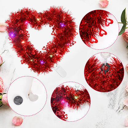 Bulk 12" Heart Shaped Valentine’s Day Wreath with LED Lights for Home Party Decor Wholesale
