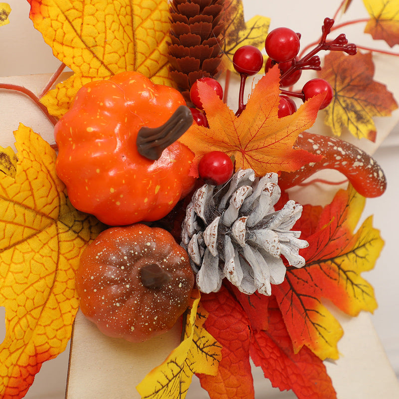 Mini Artificial Pumpkin Maple Leaf Pentagram Wreath, Fall Thanksgiving Decor, Bulk Wholesale