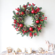 Artificial Foam Pine Cone Wreath 20 Inch Red Christmas Decor