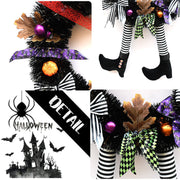 Halloween Witch Leg Wreath 16 Inch Black Artificial Decorative Accent