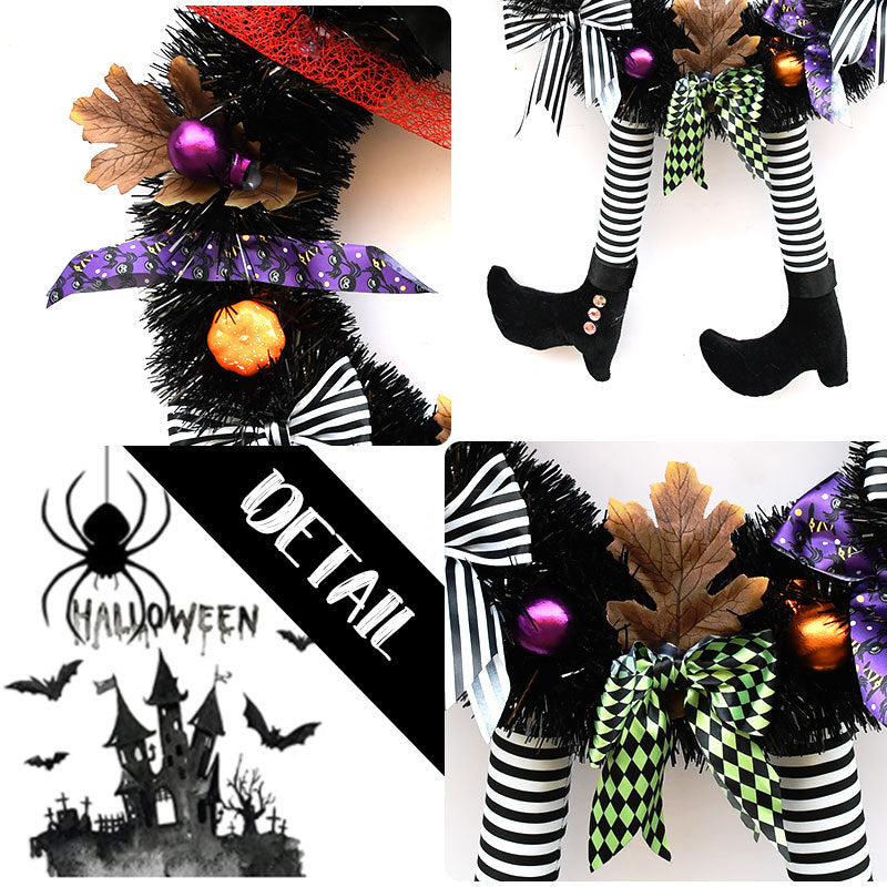 Halloween Witch Leg Wreath 16 Inch Black Artificial Decorative Accent