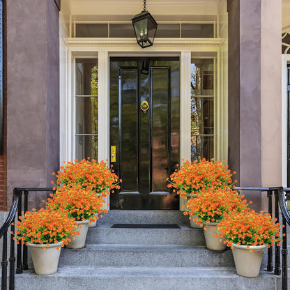 Bulk 8 Bundles Anti-UV Artificial Flowers for Outdoors Plastic UV Resistant Shrubs Plants for Garden Wedding Farmhouse Indoor Outdoor Decor Wholesale