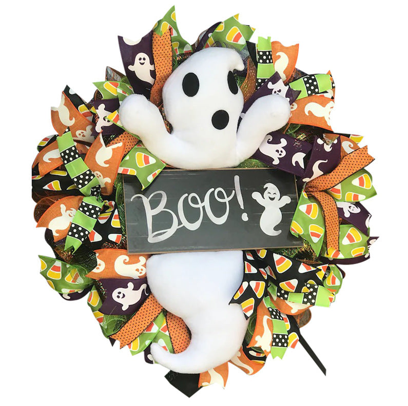 Artificial Halloween Ghost Doll Wreath 12 Inch Black Decorative Halloween Decor