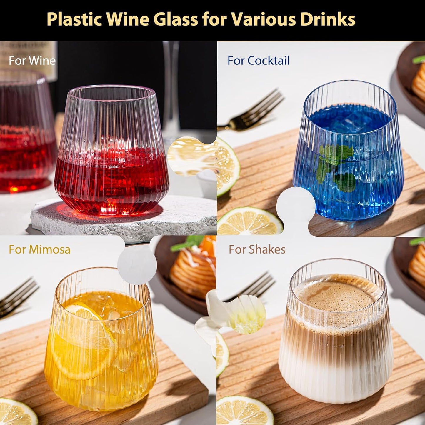 Bulk 36 Pcs 14oz Disposable Plastic Wine Cups Striped Juice Glasses Cocktail Cups and Egg Cups Wholesale