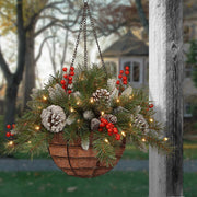 Artificial Christmas Hanging Basket with Frosted Berries, Bulk DIY Decoration, Artificial Material