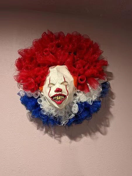 Halloween Scary Clown Wreath 18 Inch Artificial Decorative Door Hanging