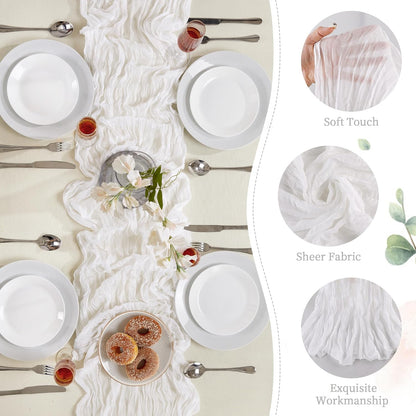 Bulk 6 Pcs 10FT White Cheesecloth Table Runner Boho Rustic Gauze Sheer Runner for Wedding Baby Shower and Birthday Party Decor Wholesale