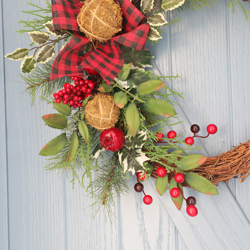 Christmas Pine Wreath with Red Berries 16 Inch Artificial Coniferous Holiday Decor