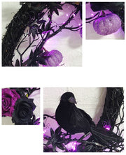Artificial Maple Leaf Halloween Wreath with Black Crow, Purple Rose, Pumpkin & Grapevine – Fall Party Decoration, Bulk Wholesale