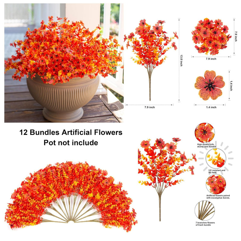 12 Bundles Artificial Daisy Flowers with Eucalyptus Leaves, 12 Inch, Realistic Silk Stems for Indoor Outdoor Decor