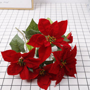 5 Sizes Bulk Artificial Velvet Poinsettia Stems Bushes Silk Christmas Flowers