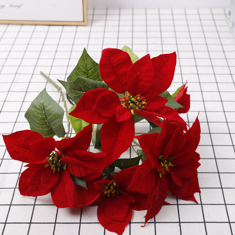 5 Sizes Bulk Artificial Velvet Poinsettia Stems Bushes Silk Christmas Flowers