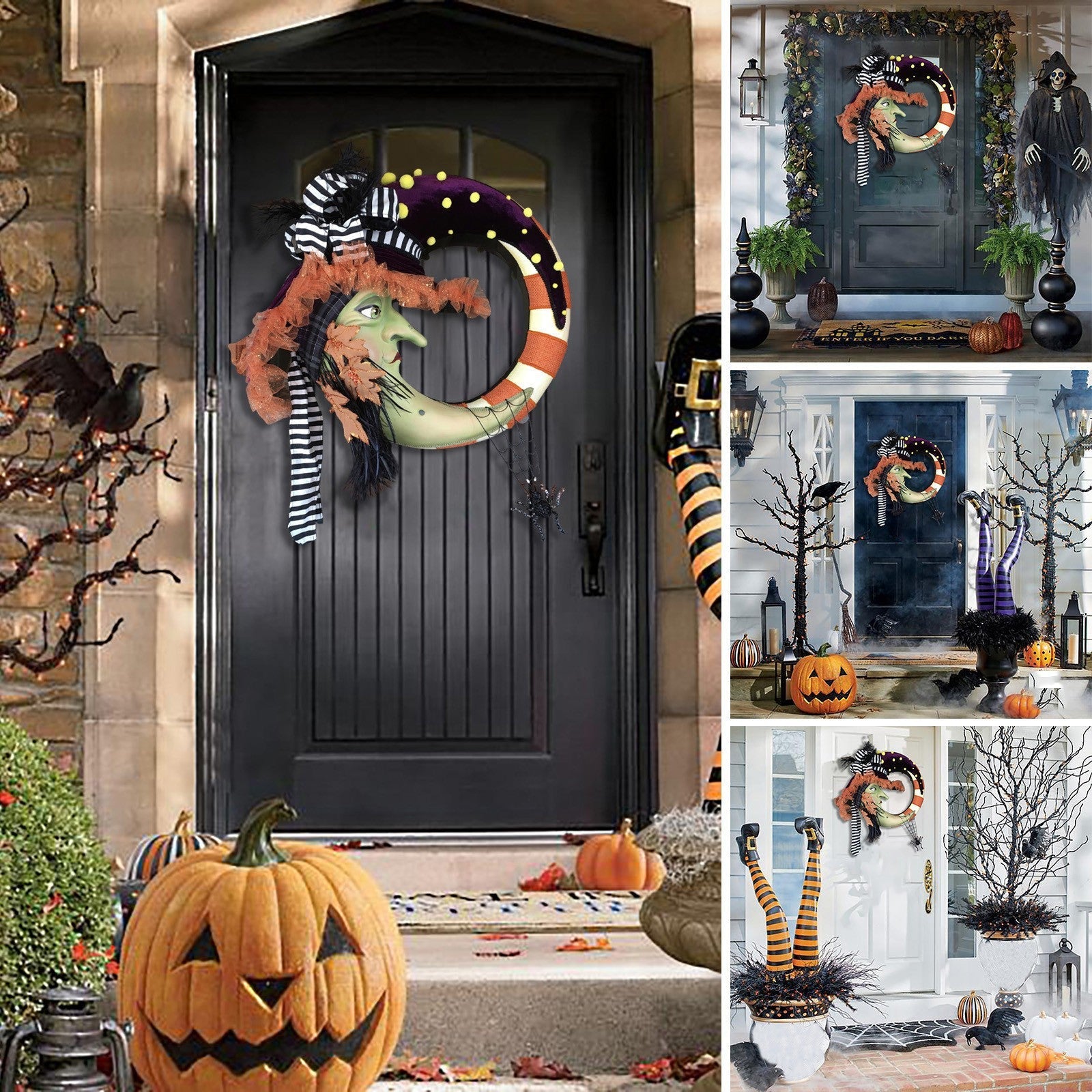 Halloween Witch Moon Wreath 16 Inch Artificial Decorative Wreath