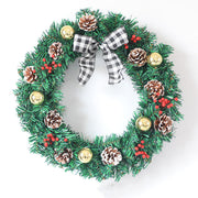 Artificial Cotton Pine Cones and Pine Needle Wreath, Red, 16 Inch Christmas Decoration