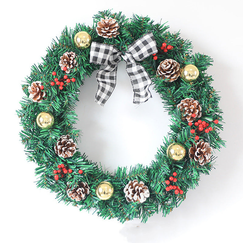 Artificial Cotton Pine Cones and Pine Needle Wreath, Red, 16 Inch Christmas Decoration