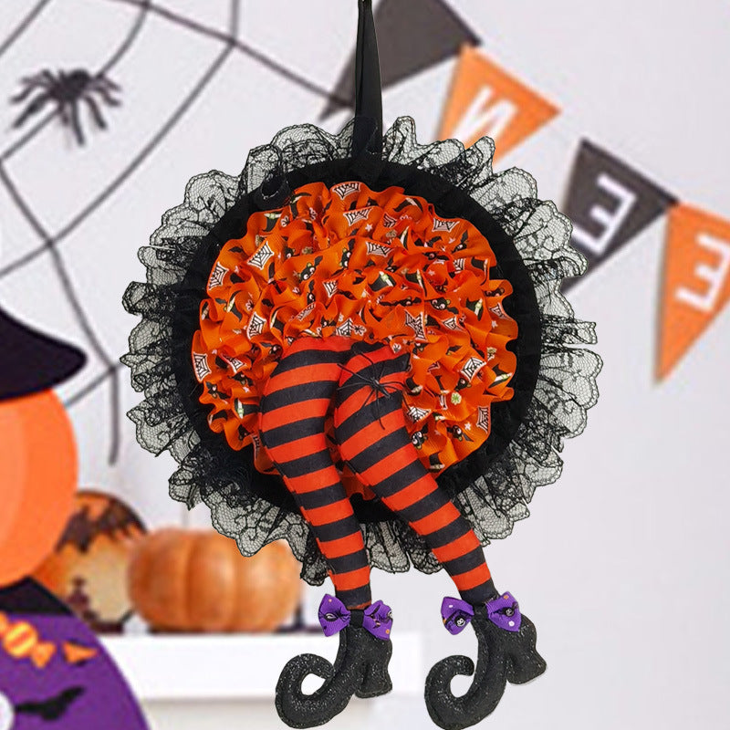 10 Inch Black Mesh Witch Leg Wreath for Halloween Crafts, Artificial, Bulk Quantity