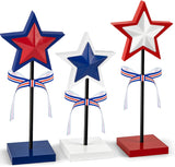 Bulk Rustic Wooden Star Set for Labor Day Red White and Blue Patriotic Decorations for Home Tables and Tiered Trays Wholesale