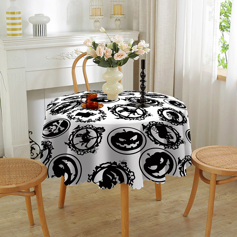 Bulk Halloween Tablecloth Festive Round Table Cover with Spider Web Pumpkin and Witch Print Easy Care and Party Protection Wholesale