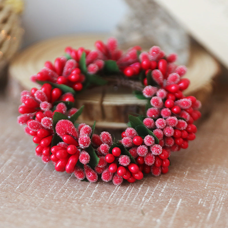 Christmas Red Artificial Fruit Tabletop Wreath with Candlestick Holder