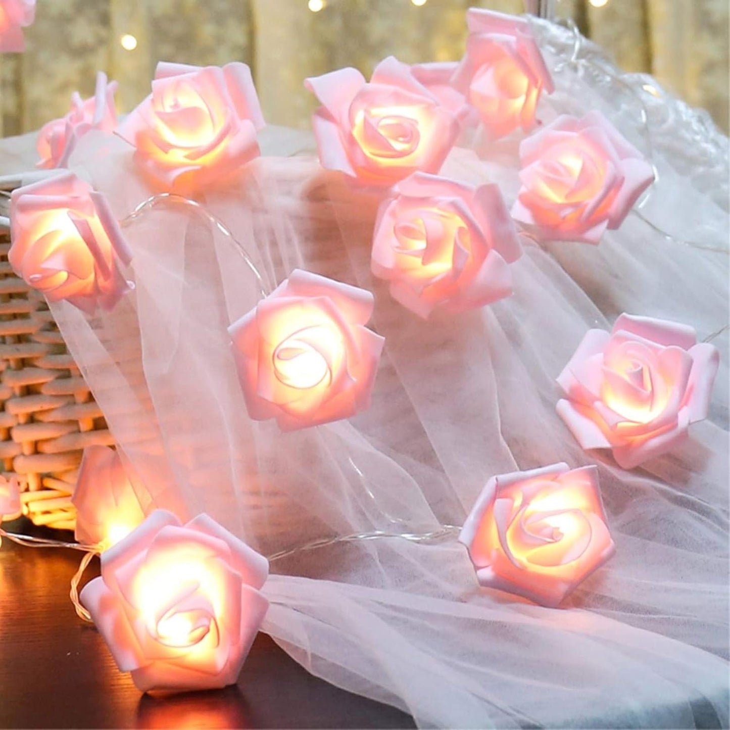 Bulk 10FT 20LED Pink Rose Flower String Lights Battery Operated 5cm Large Rose Flowers for Valentine's Day Wedding Home Party Festival Decor Wholesale