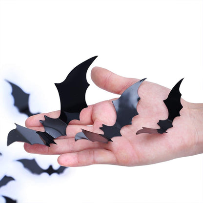Halloween Decorations 140 Piece 3D Black Bat Wall Decals Waterproof 4 Sizes for Home and Room Decor