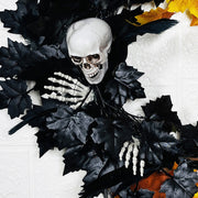 Halloween Mesh Pine Cone Berry Rattan Wreath with Skull 18 Inch Black Bulk Wholesale