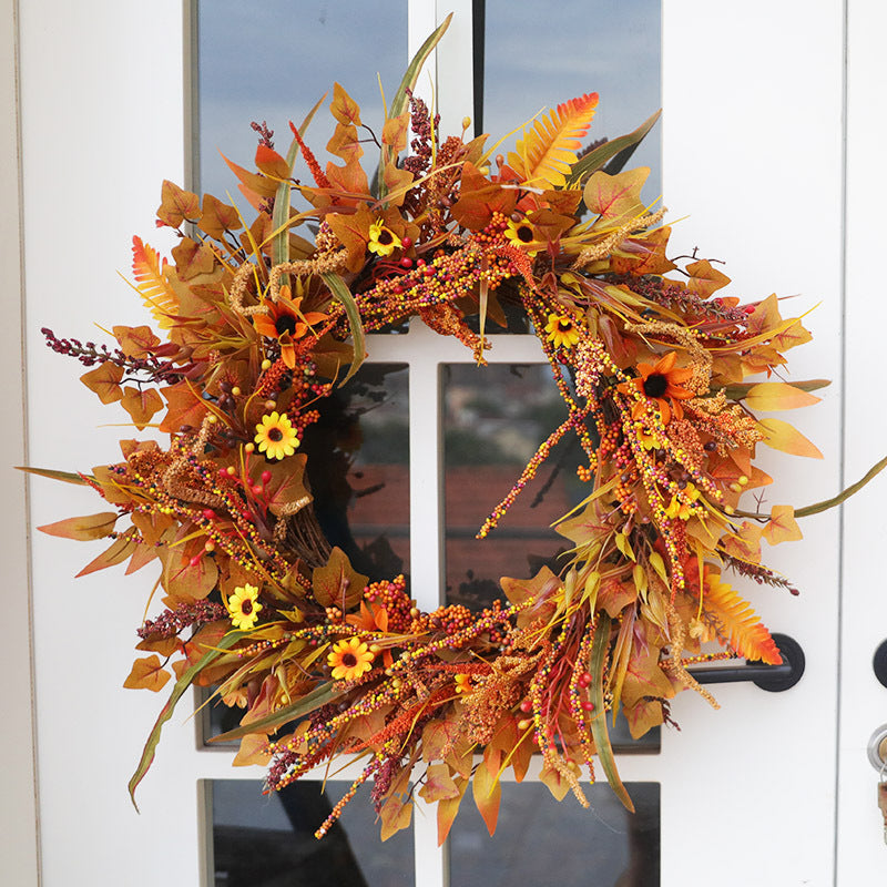 24 Inch Artificial Maple Leaf Autumn Wreath, Large Thanksgiving Fall Decor, Bulk Quantity