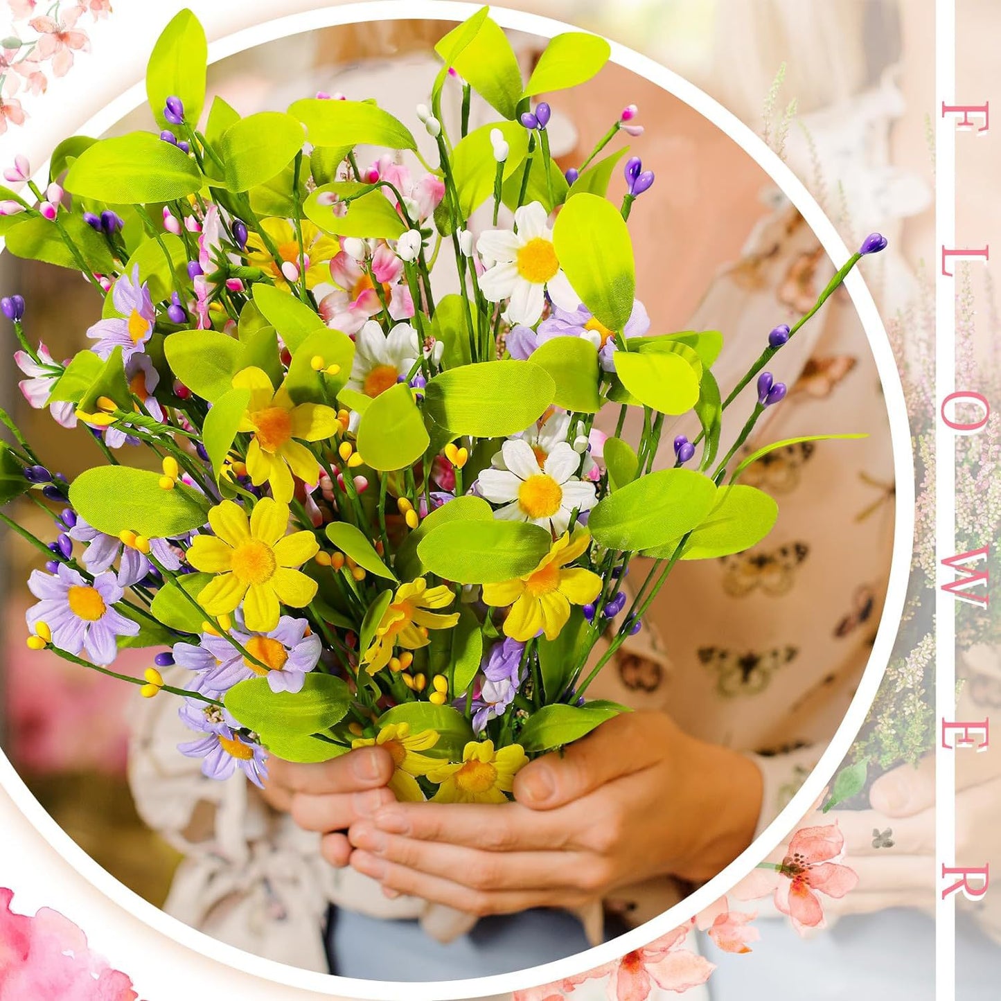 Bulk 15" Spring Artificial Daisy Bush with Berries for Floral Arrangements Home Decor Wholesale