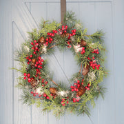 Artificial Christmas Pine Cone Wreath 20 Inch Red Cone Holiday Decor