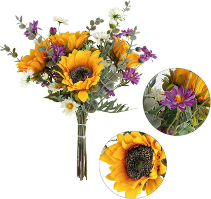 Wedding Floral Backdrop Artificial Sunflower Bouquet - 15.7" Mixed Silk Decor for Venue Styling
