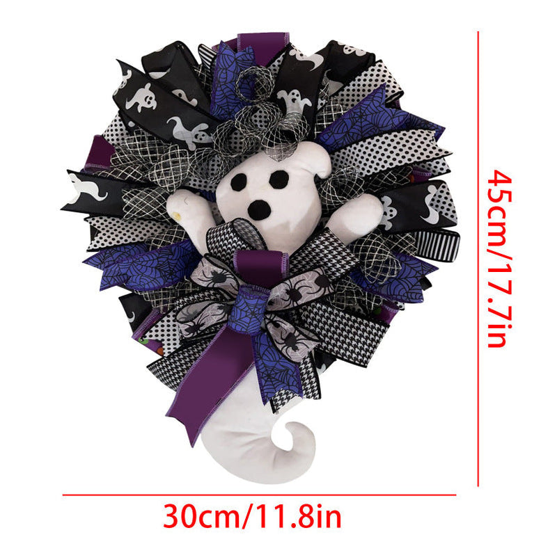 Artificial Halloween Ghost Doll Wreath 12 Inch Black Decorative Halloween Decor