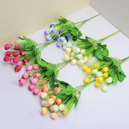 Wedding Floral Backdrop Mini Rose Buds Silk Flower Bush - 13" Bendable Stem Decor for Venue Styling