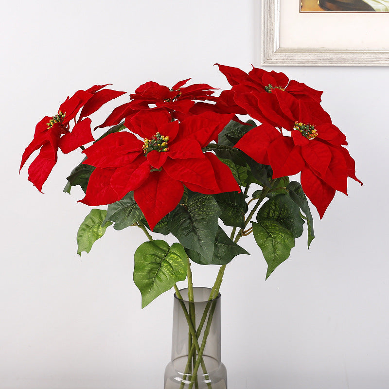 5 Sizes Bulk Artificial Velvet Poinsettia Stems Bushes Silk Christmas Flowers
