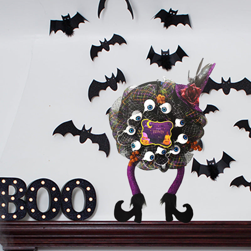 Halloween Witch Leg Wreath with Eyeball Decoration, 24 Inch Artificial Halloween Door Decor