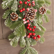 Christmas Pine Cone Rattan Teardrop Wreath 22 Inch Tall Artificial Front Door Decor