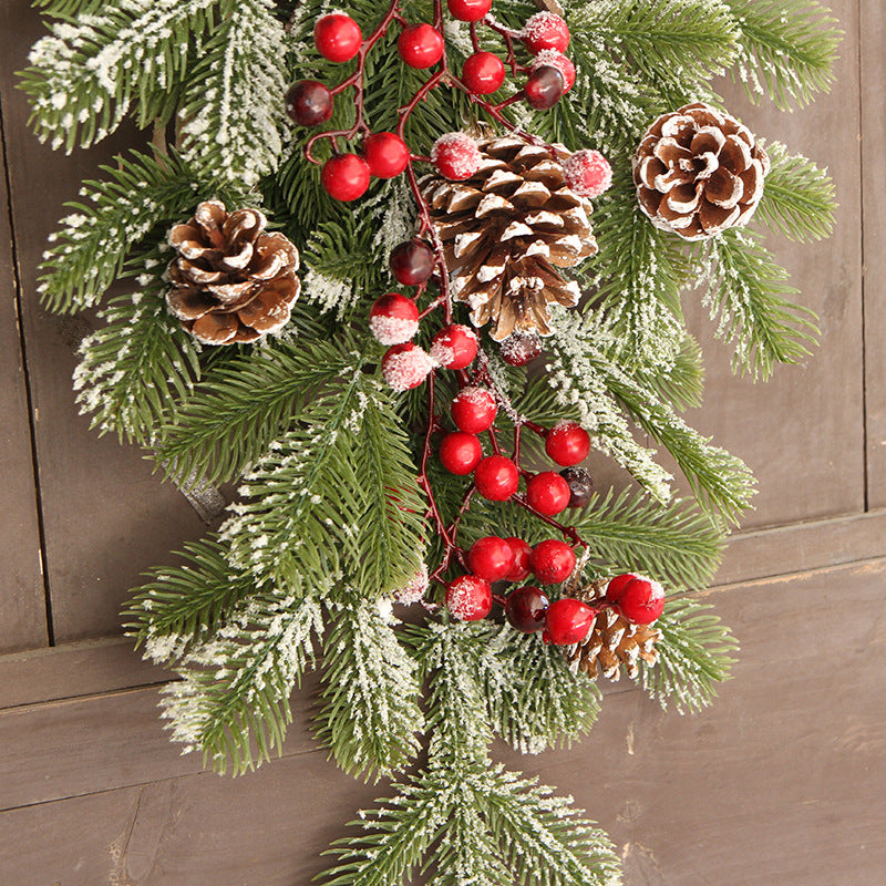 Christmas Pine Cone Rattan Teardrop Wreath 22 Inch Tall Artificial Front Door Decor