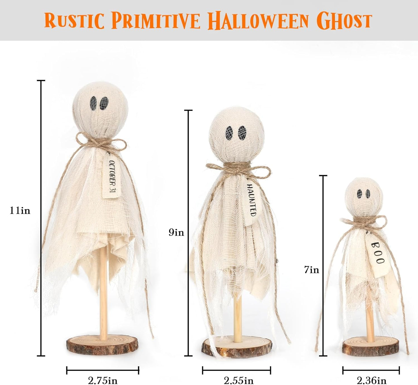 Bulk 3 Pcs Halloween Wooden Ghost Decorations Table Centerpieces for Shelves Fireplaces Spooky Halloween Decor Wholesale