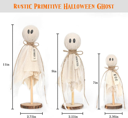 Bulk 3 Pcs Halloween Wooden Ghost Decorations Table Centerpieces for Shelves Fireplaces Spooky Halloween Decor Wholesale