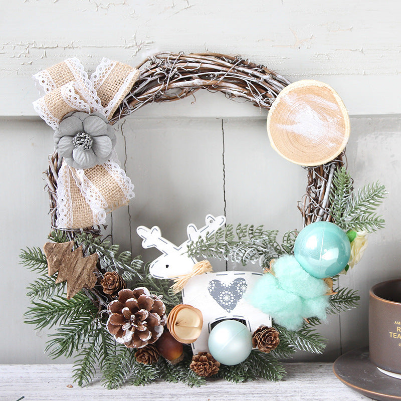 Handmade Christmas Rabbit Wreath 12 Inch Artificial Decorative Holiday Door Accent