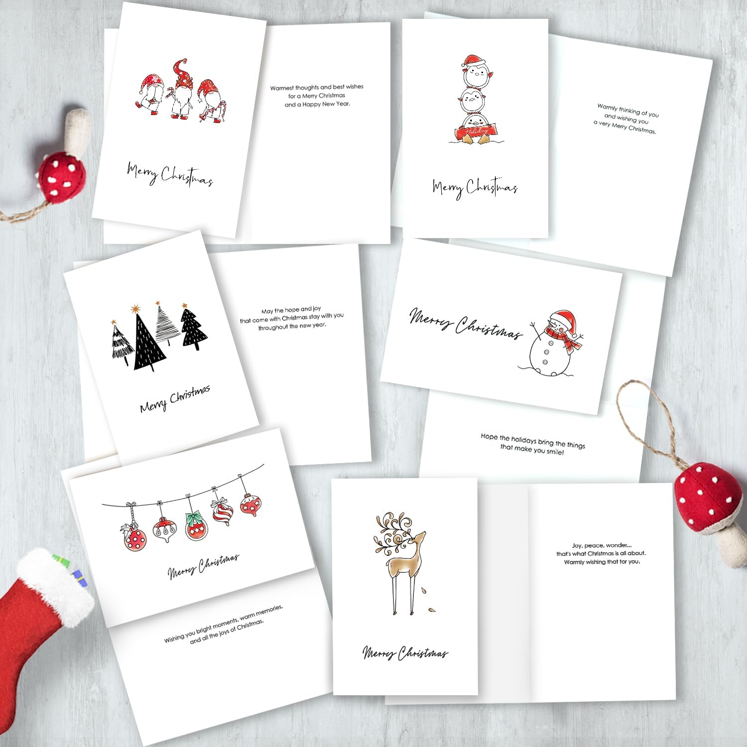 Bulk 6 Assorted Designs Merry Christmas Cards with Envelopes Perfect to Send Warm Holiday Wishes to Friends Family and kids Wholesale