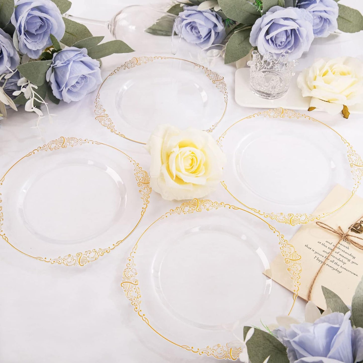 Bulk 2Pcs Gold Rim Clear Plastic Plates Elegant Disposable Dinnerware for Weddings Parties and Thanksgiving Celebrations Wholesale