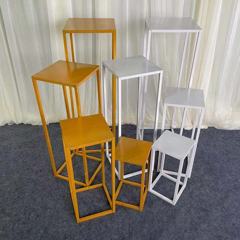 Bulk Set of 4 Gold and White Column Vases Metal Flower Stands for Table Centerpieces Wedding Party and Floral Arrangements Wholesale