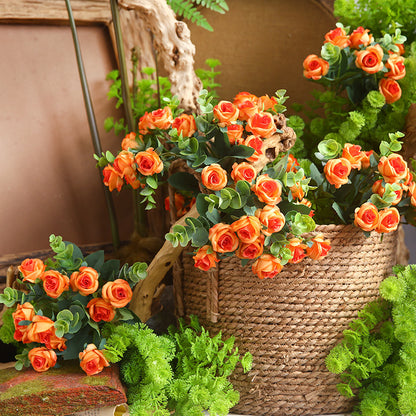 Wedding & Event Rose & Eucalyptus Silk Flower Bouquets, 11-Head Floral Arrangements, 11.8in Tall, Available for Bulk Orders