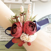 Retro Red Peony and Daisy Boutonnieres and Corsage Set, Bulk Artificial Flowers, Wedding Accessories