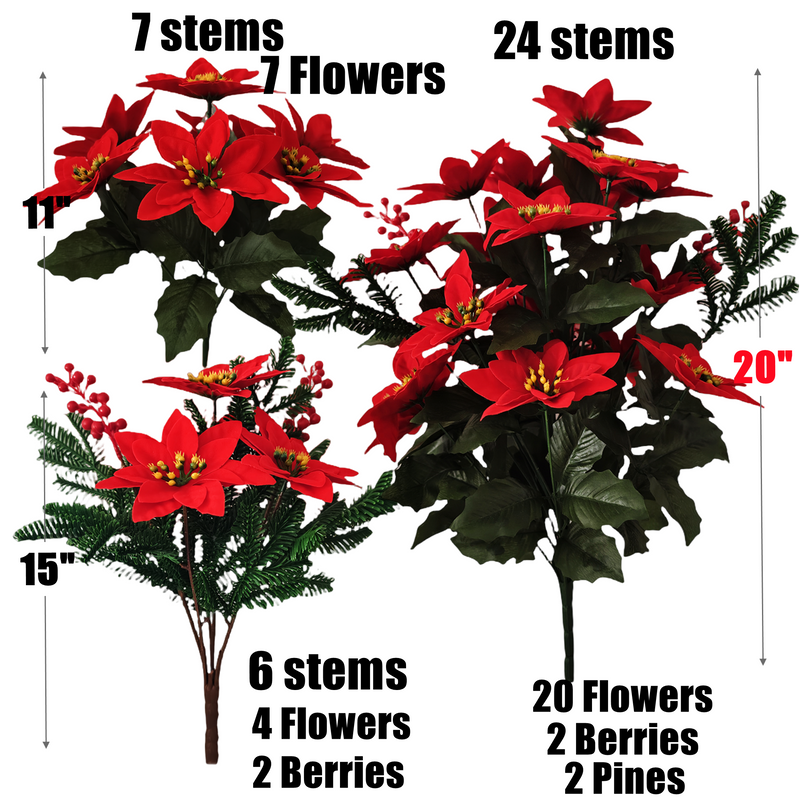 Artificial Poinsettia Bouquet 12 Inch 6 Stems Red Silk Christmas Holiday Decoration Indoor Outdoor