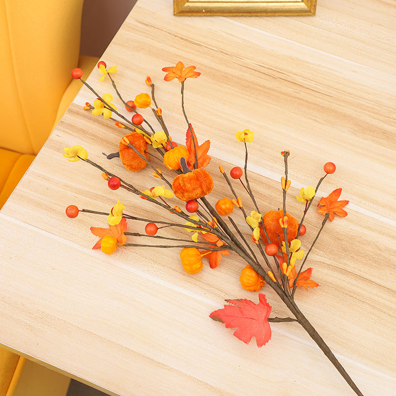 3 Pcs 19 Inch Artificial Fall Leaf and Pumpkin Spray Branches for Thanksgiving Decor