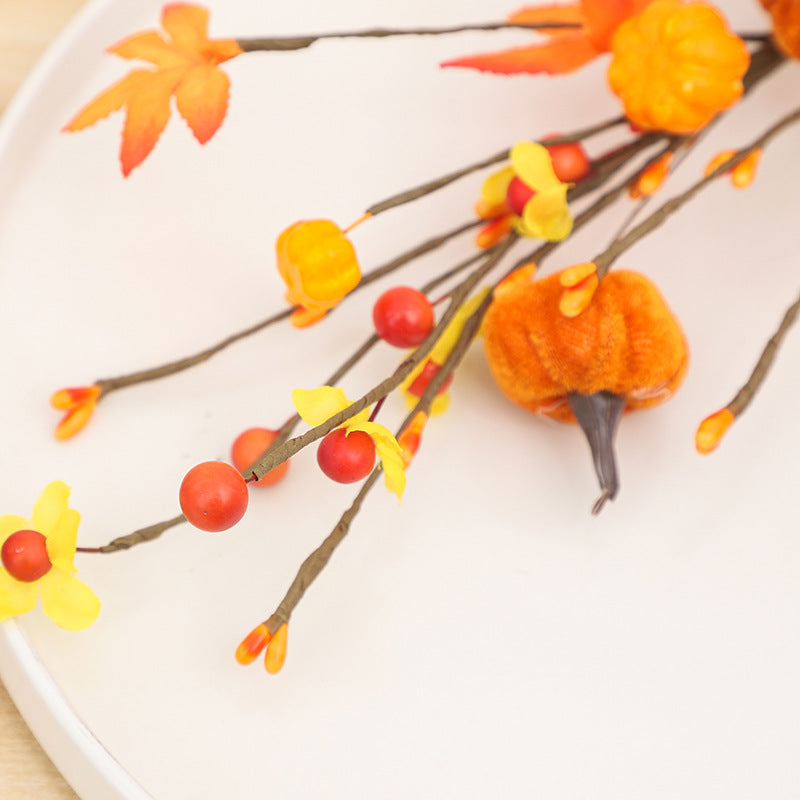 3 Pcs 19 Inch Artificial Fall Leaf and Pumpkin Spray Branches for Thanksgiving Decor
