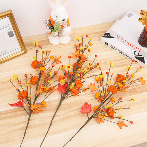 3 Pcs 19 Inch Artificial Fall Leaf and Pumpkin Spray Branches for Thanksgiving Decor