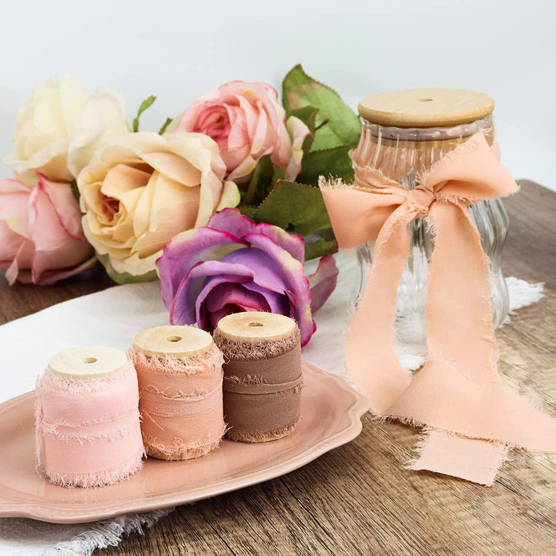 3 Pcs Handmade Fringe Chiffon Ribbon 5.4 Yd Mixed Colors Smooth Fabric for Wedding Party Decoration