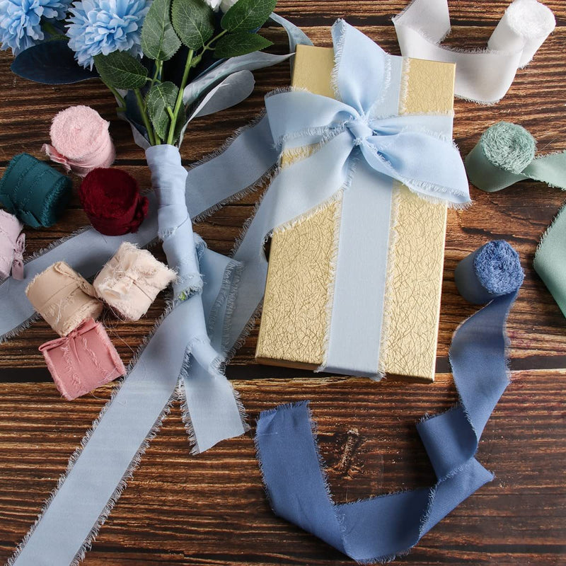 3 Pcs Handmade Fringe Chiffon Ribbon 5.4 Yd Mixed Colors Smooth Fabric for Wedding Party Decoration